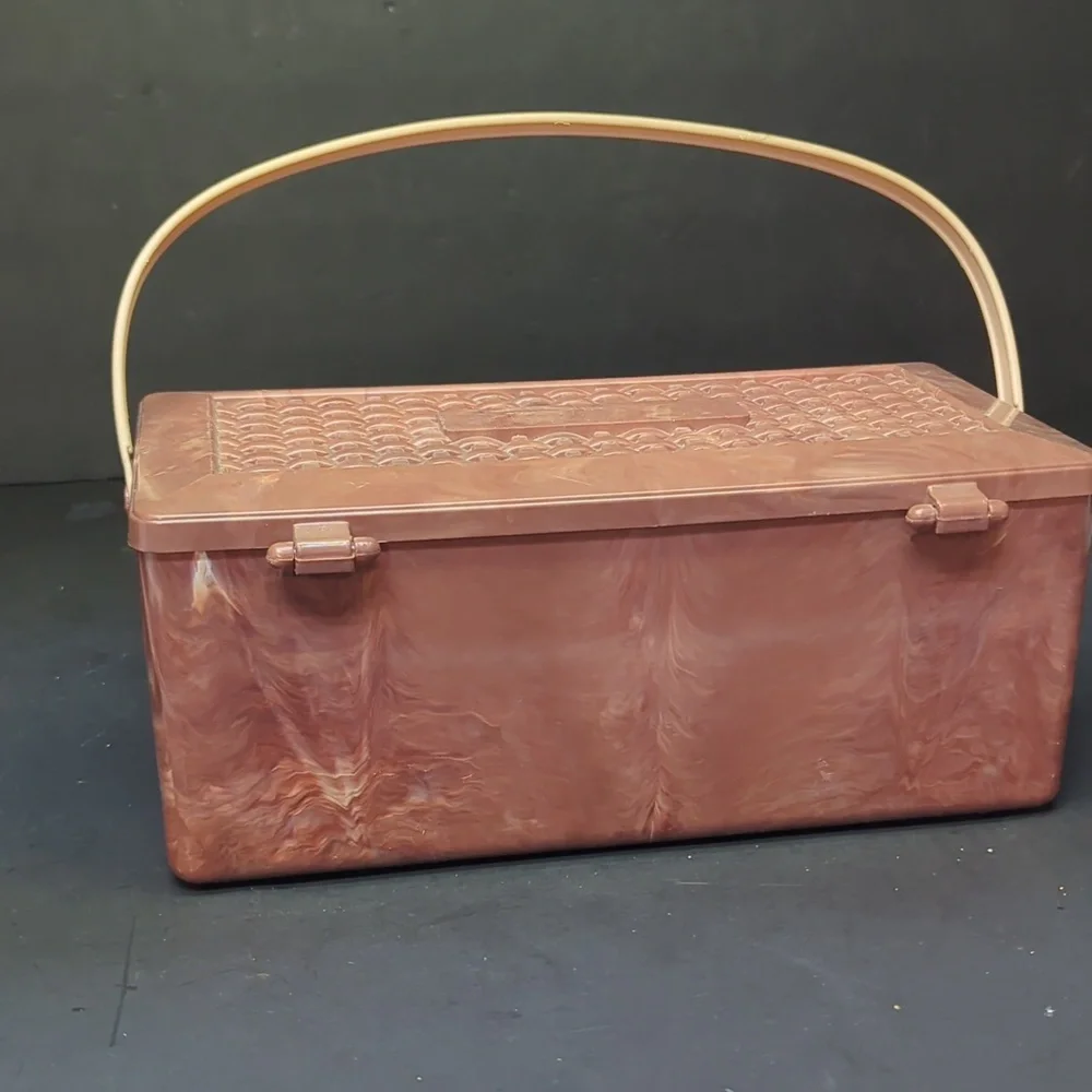 Vintage Marbled Plastic Sewing‎ Caddy Case